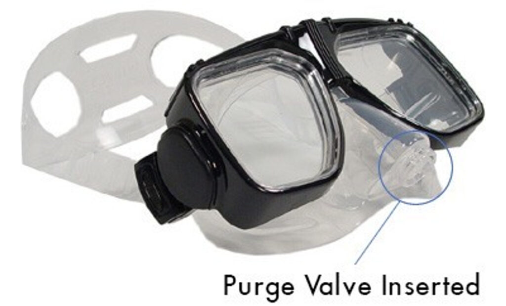 Your purge valve allows you to easily expel water from you mask using a one way release valve. Keep in mind that if your mask has a good fit, you shouldn't get any leakage into your mask.